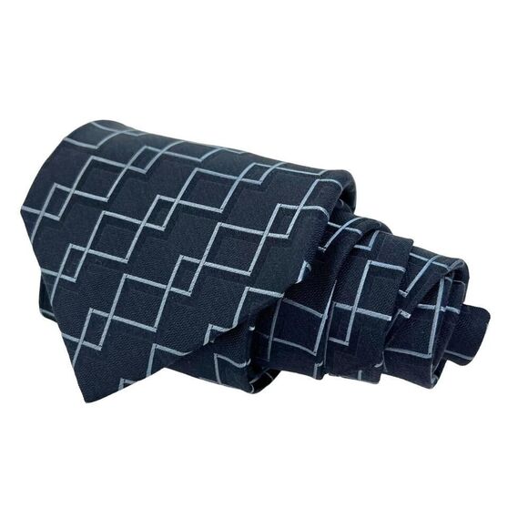 Allea Milano Men’s Necktie Geometric Navy Blue Squares 100% Silk 60”x4” Italy - Picture 2 of 9